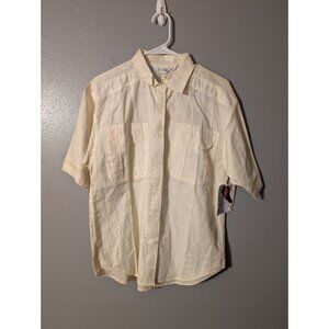 Vintage Gitano Missy Ramie Cotton Shirt M Cream Short Sleeve Button Front 90s